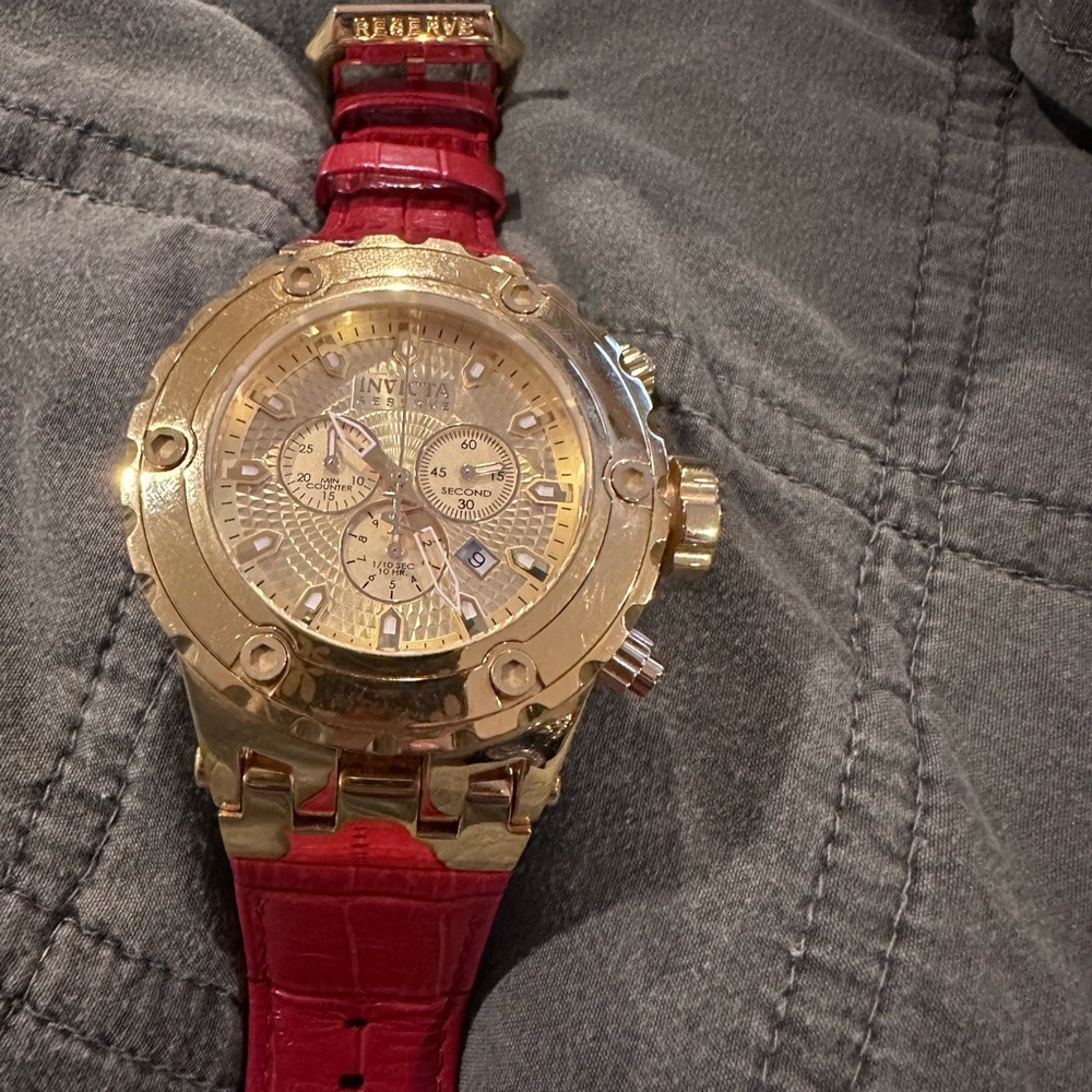 Invicta Gold Chronograph with Red Strap